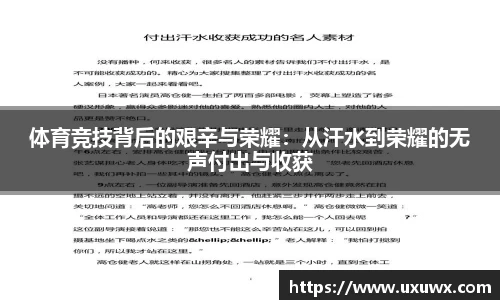 体育竞技背后的艰辛与荣耀：从汗水到荣耀的无声付出与收获